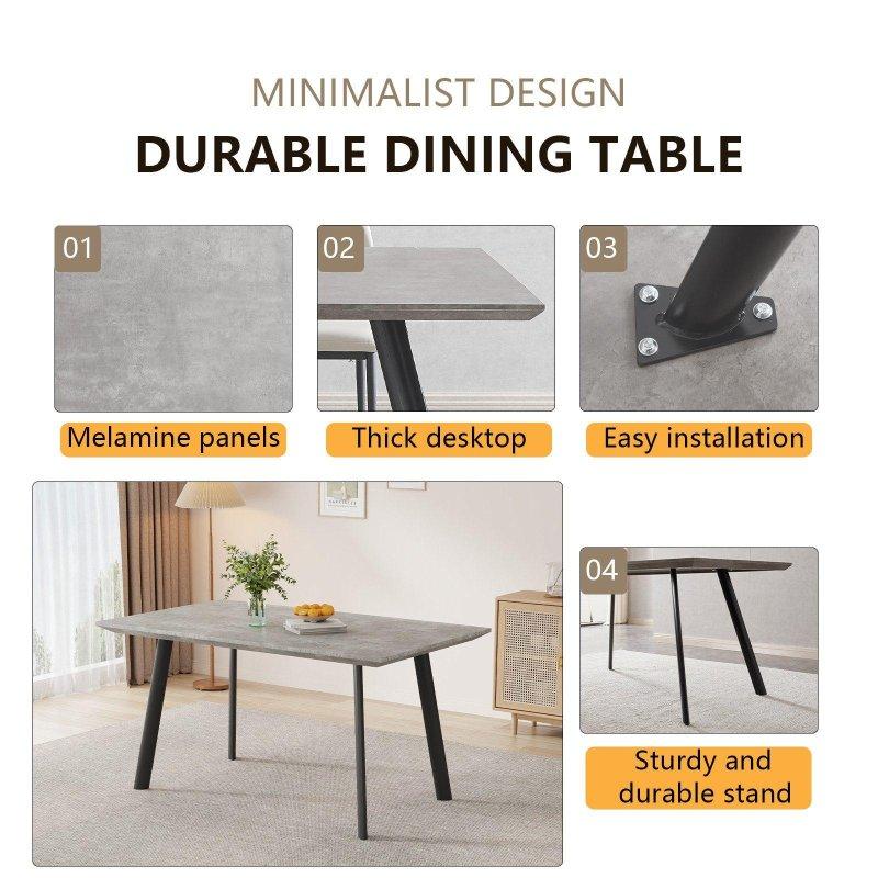 Gri MDF Metal Ayaklı Dikdörtgen Bohem Yemek Masası - 120x75 cm - 236345