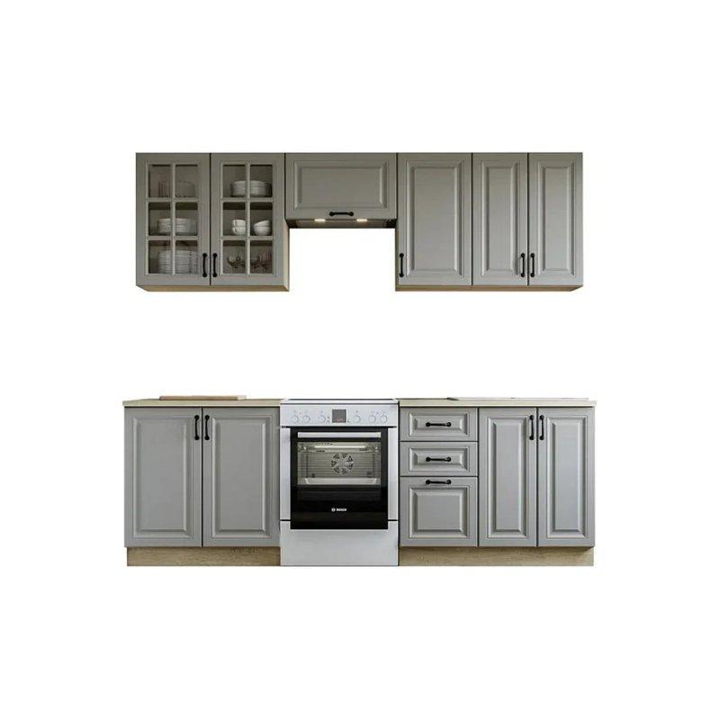 Gri MDF Metal Kulplu Tezgahlı Mutfak Modeli - 240 cm - 186589