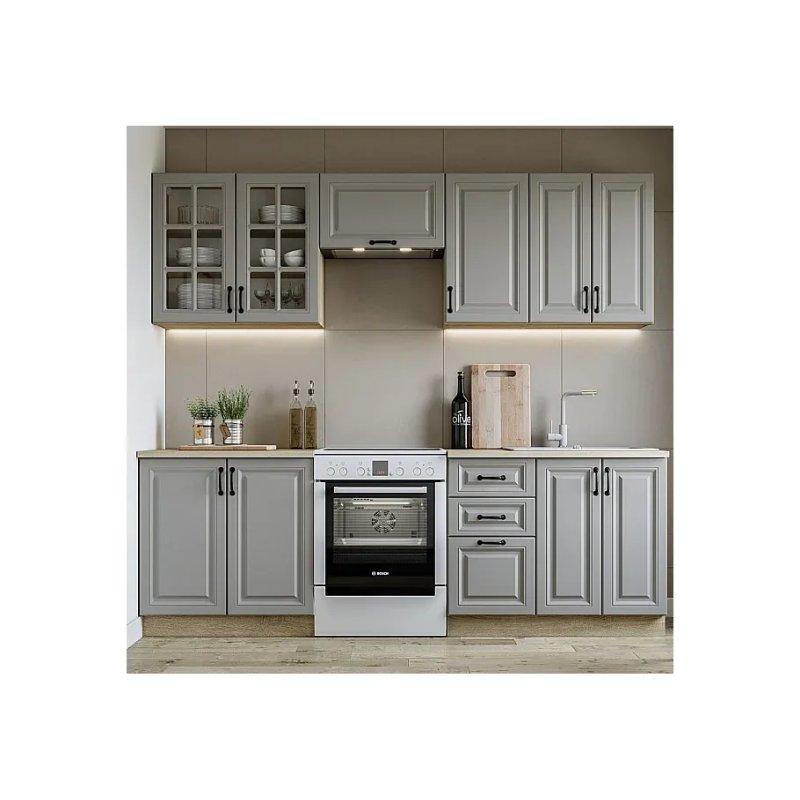 Gri MDF Metal Kulplu Tezgahlı Mutfak Modeli - 240 cm - 186589