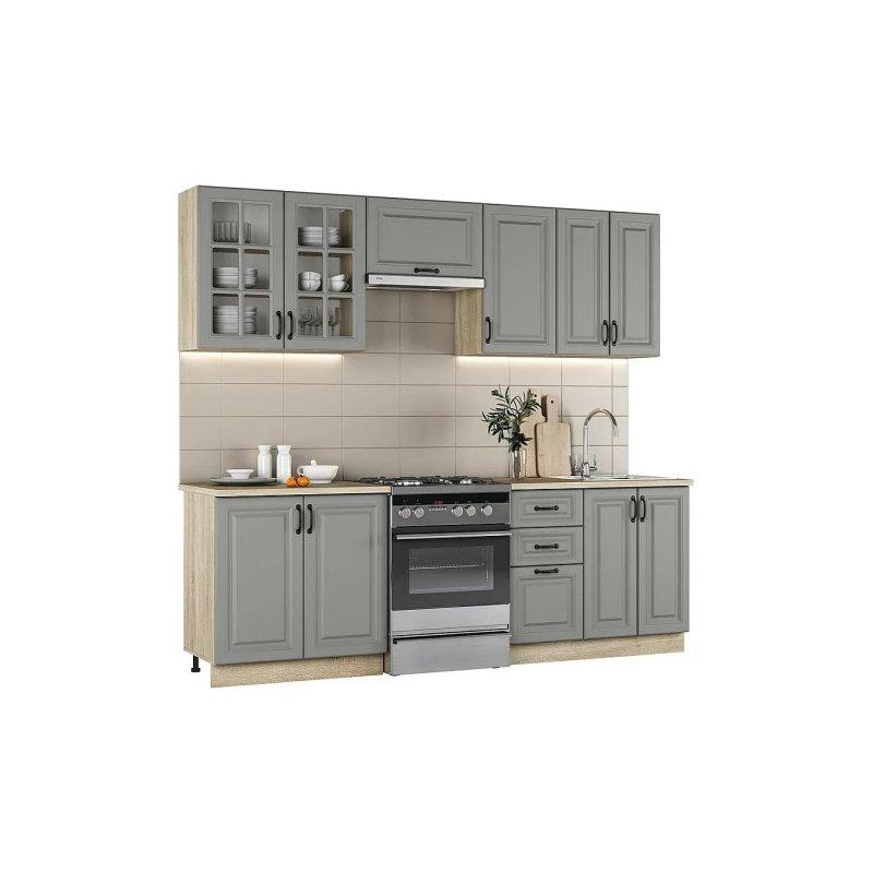 Gri MDF Metal Kulplu Tezgahlı Mutfak Modeli - 240 cm - 186589