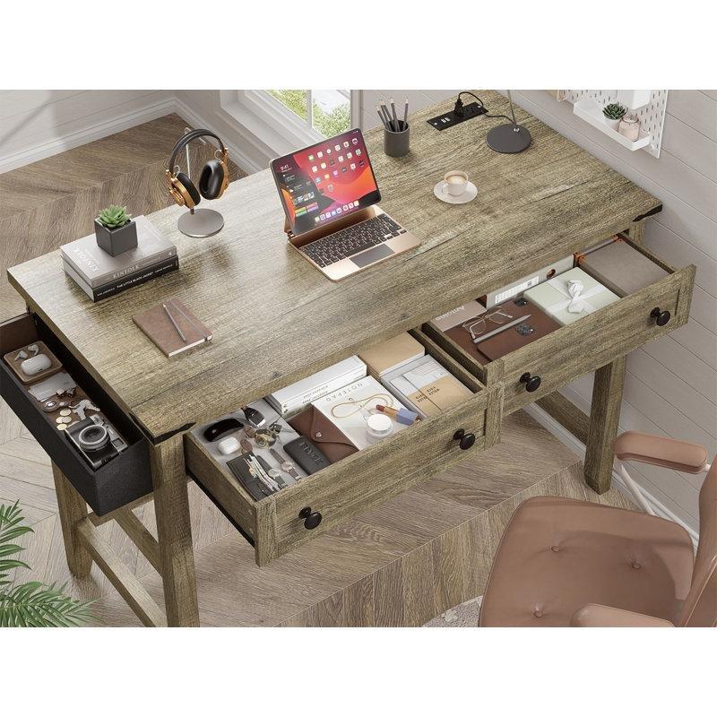Gri MDF Prizli ve USBli Çekmeceli Vintage Çalışma Masası - 81x51 cm - 234710