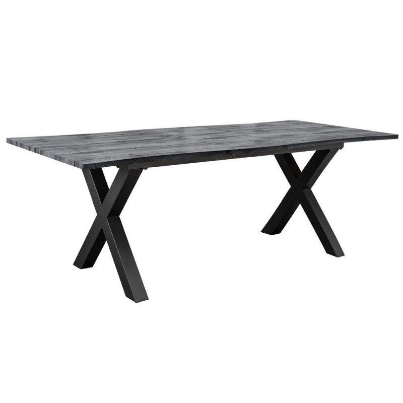 Gri MDF Tabla ve Siyah Metal X Ayaklı Büyüyebilen Bohem Yemek Masası - 180-220 cm - 236352