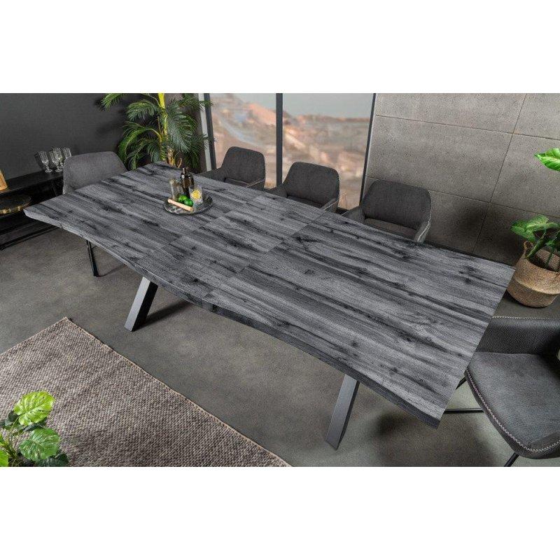 Gri MDF Tabla ve Siyah Metal X Ayaklı Büyüyebilen Bohem Yemek Masası - 180-220 cm - 236352