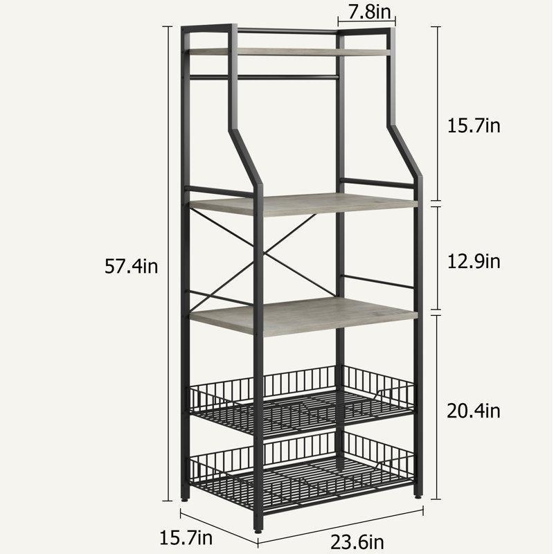 Gri MDF ve Metal 5 Katlı Sepetli Kancalı Mutfak Rafı - 60x40x146 cm - 164035