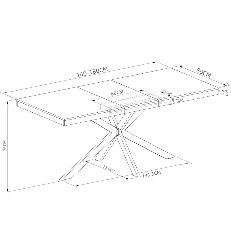 Gri MDF ve Metal Açılabilir Gizli Bölmeli X Ayaklı Bohem Yemek Masası - 140-180 cm - 236817