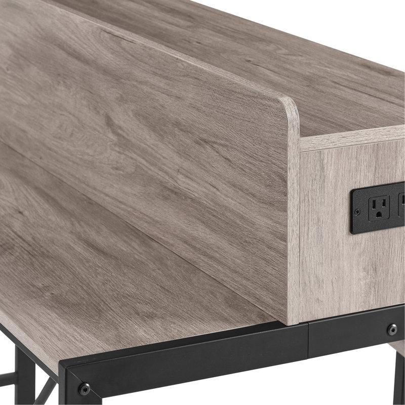 Gri MDF ve Metal LED Işıklı Prizli 3 Tabureli Raflı Koltuk Arkası Dresuar - 150 cm - 217510