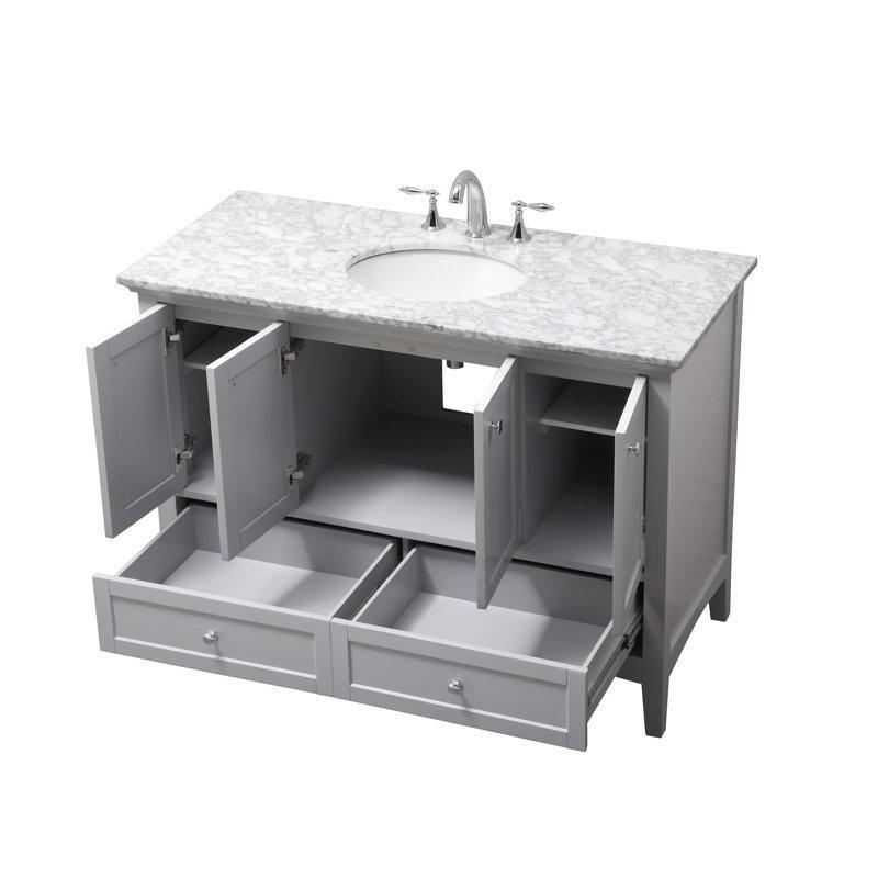 Gri Mermer Tezgahlı MDF Yavaş Kapanır Ayaklı Çekmeceli Banyo Lavabo Dolabı - 122 cm - 200529