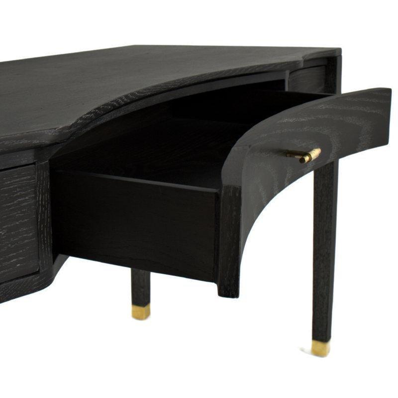 Gri Meşe Masif Ahşap 3 Çekmeceli Taraklı Kenarlı Vintage Çalışma Masası - 153x56 cm - 234363