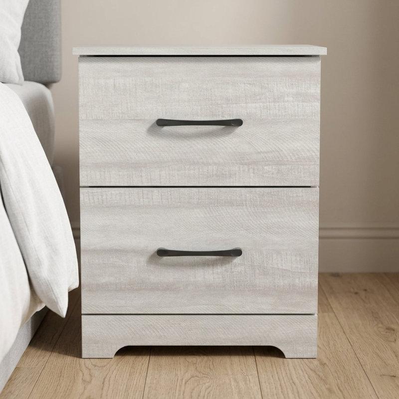 Gri Meşe Rengi İki Çekmeceli Metal Kulplu Komodin - 48x40x61 cm - 223631