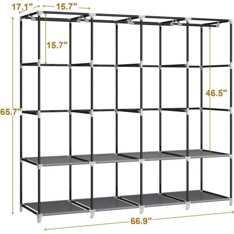 Gri Metal 8 Raflı 4 Askılı Portatif Bez Dolap - 89x168 cm - 182953