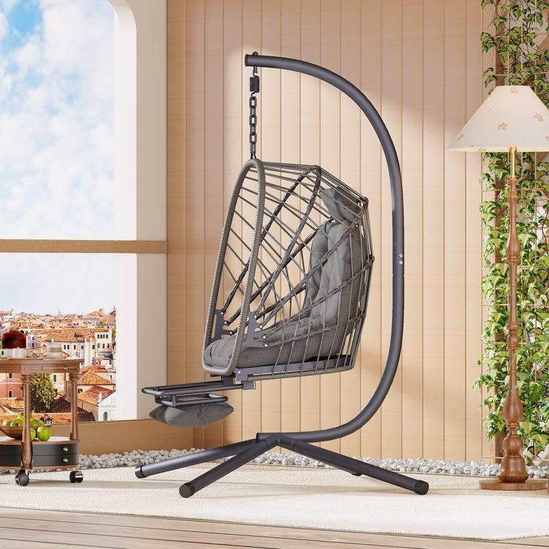 Gri Metal Ayak Destekli Ayaklı Tek Kişilik Balkon Salıncağı - 174463