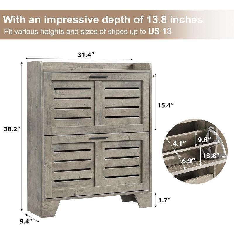 Gri Metal Ayaklı Düşer Kapaklı Panjurlu Ahşap Ayakkabılık - 80x24x98 cm - 228407