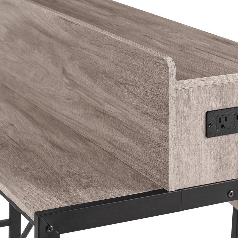 Gri Metal Ayaklı Prizli USB Şarjlı LED Işıklı 3 Tabureli Ahşap Koltuk Arkası Dresuar - 150 cm - 218160