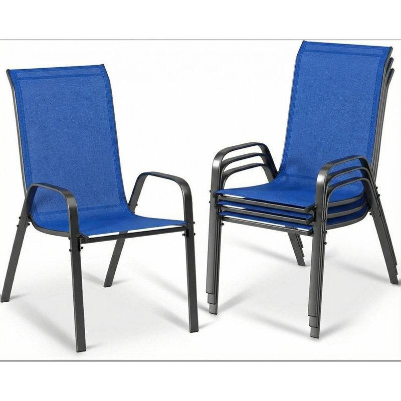 Gri Metal Çerçeveli İstiflenebilir Kollu 4lü Set Bahçe Sandalyesi - 173859