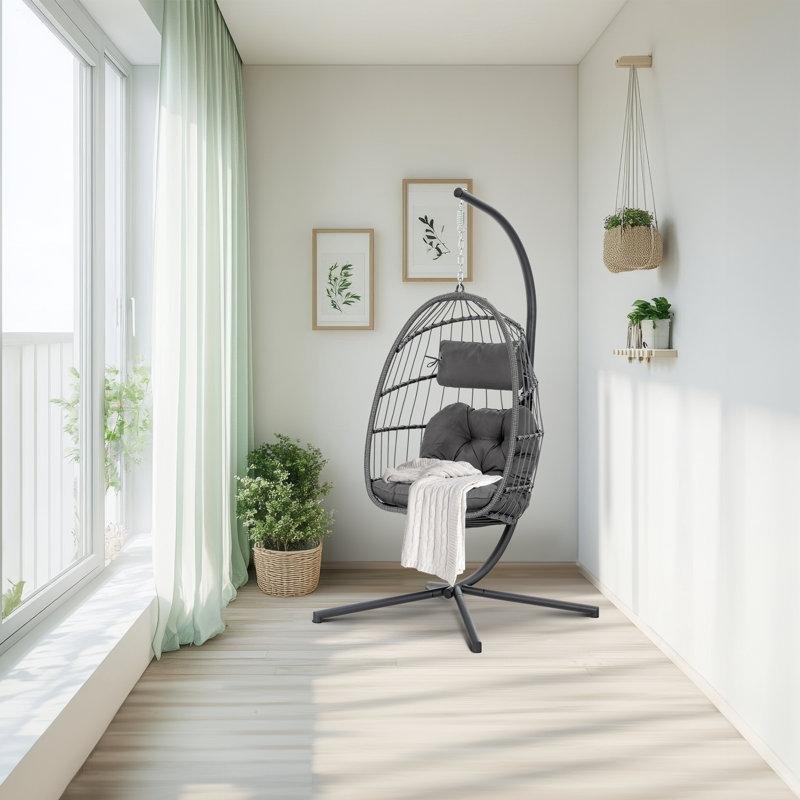 Gri Metal Hasır Ayaklı Minderli Balkon Salıncağı - 174158
