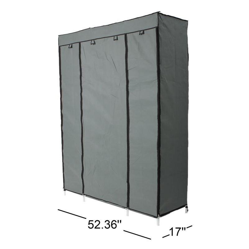 Gri Metal İskeletli 12 Bölmeli 2 Askılı Portatif Bez Dolap - 133x46x170 cm - 182817