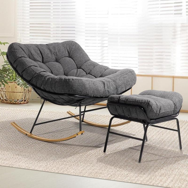 Gri Metal Puflu Kapitoneli Sallanan Sandalye - 97x110 cm - 217977