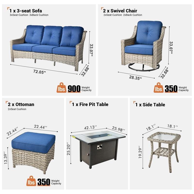 Gri Metal Rattan Ateş Çukurlu Döner Sandalyeli Bahçe Takımı - 208818
