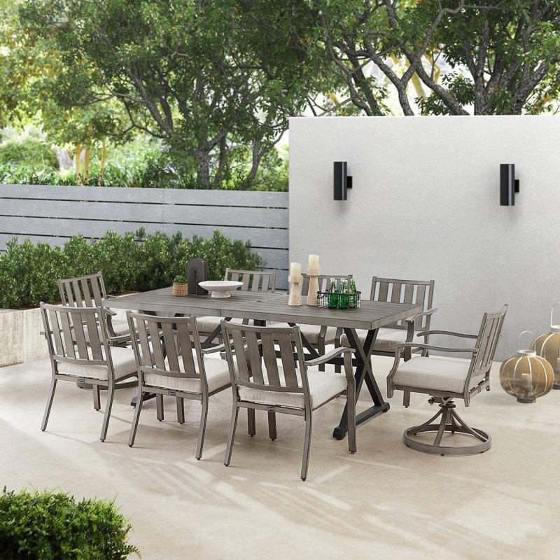Gri Metal Şemsiye Delikli ve Sunbrella® Minderli Bahçe Masa Takımı - 210x90 cm - 215433