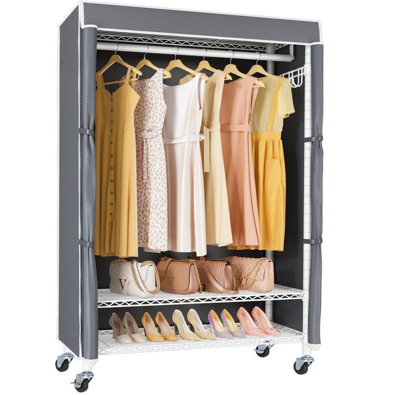 Gri Metal Tekerlekli Fermuarlı Raflı Bez Dolap - 93 cm - 182971