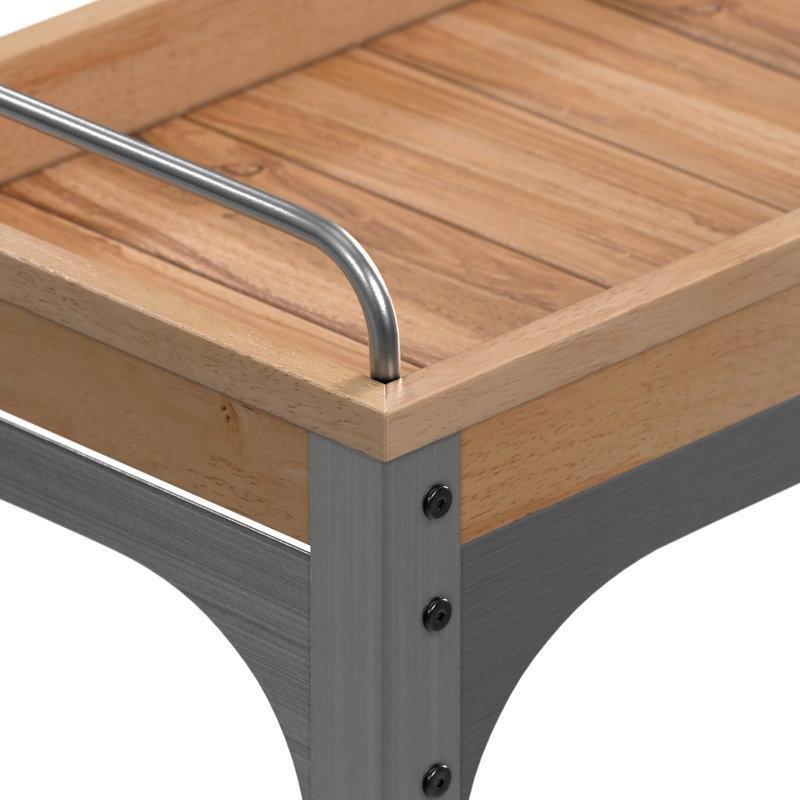 Gri Metal ve Akasya Ahşap Rustik Tekerlekli İki Raflı Servis Arabası - 93x43x95 cm - 178073