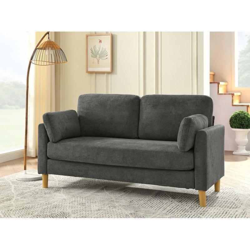 Gri Mikro Süet Ahşap Ayaklı Yataklı İkili Koltuk - 168 cm - 195864