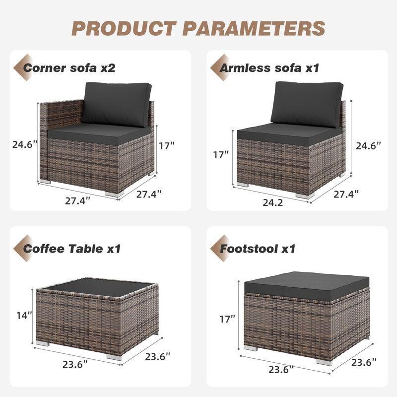 Gri Minderli Kahverengi Rattan Modüler 4 Kişilik Bahçe Takımı - 212807