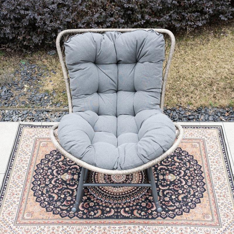 Gri Minderli Kahverengi Rattan ve Metal Güvenlik Stoperli Sallanan Sandalye - 218875