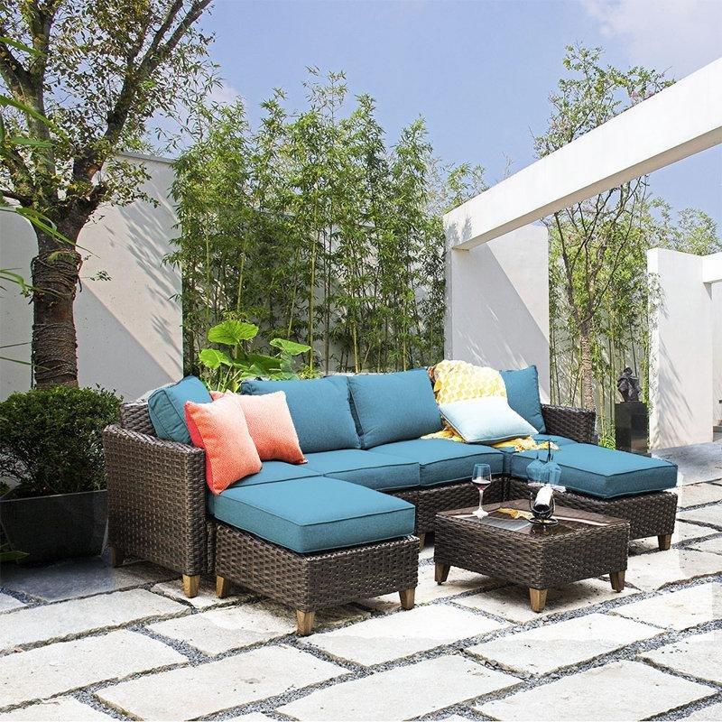 Gri Minderli Koyu Kahverengi Rattan Modüler 6 Kişilik Bahçe Takımı - 209845