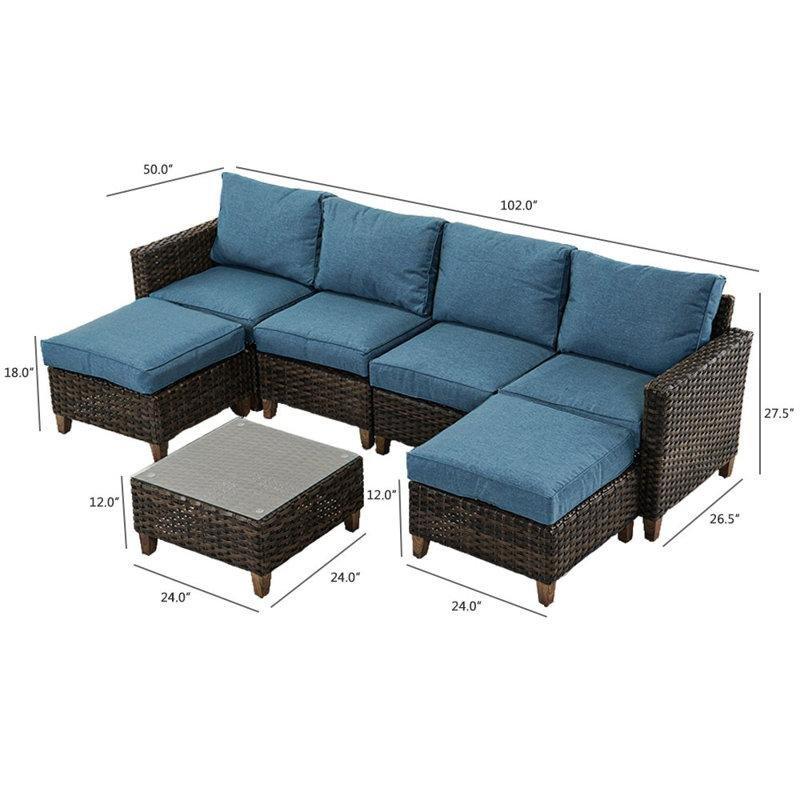 Gri Minderli Koyu Kahverengi Rattan Modüler 6 Kişilik Bahçe Takımı - 209845