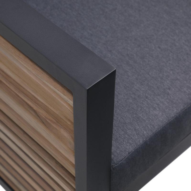 Gri Minderli Mat Siyah Alüminyum ve Teak Ağacı Kılıflı Modüler Palet Koltuk - 252 cm - 177576