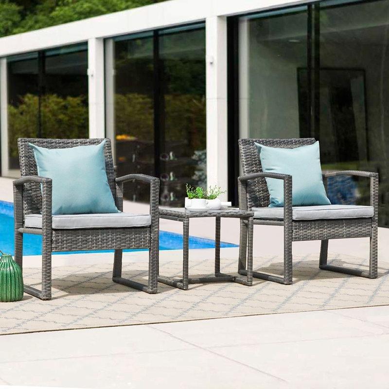 Gri Minderli Rattan 2 Kişilik Bahçe Takımı - 209746
