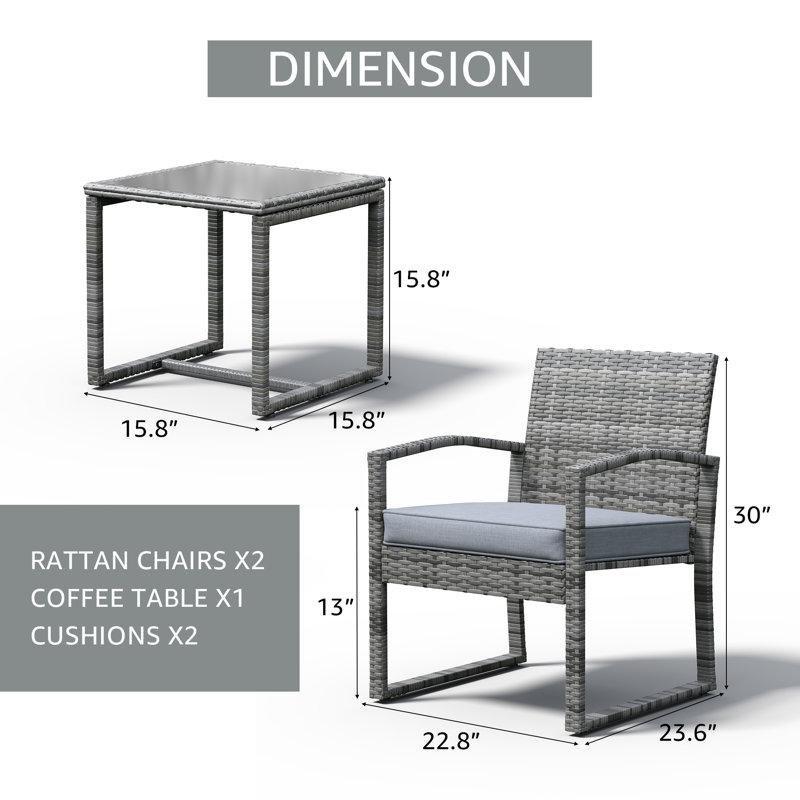 Gri Minderli Rattan 2 Kişilik Bahçe Takımı - 209746