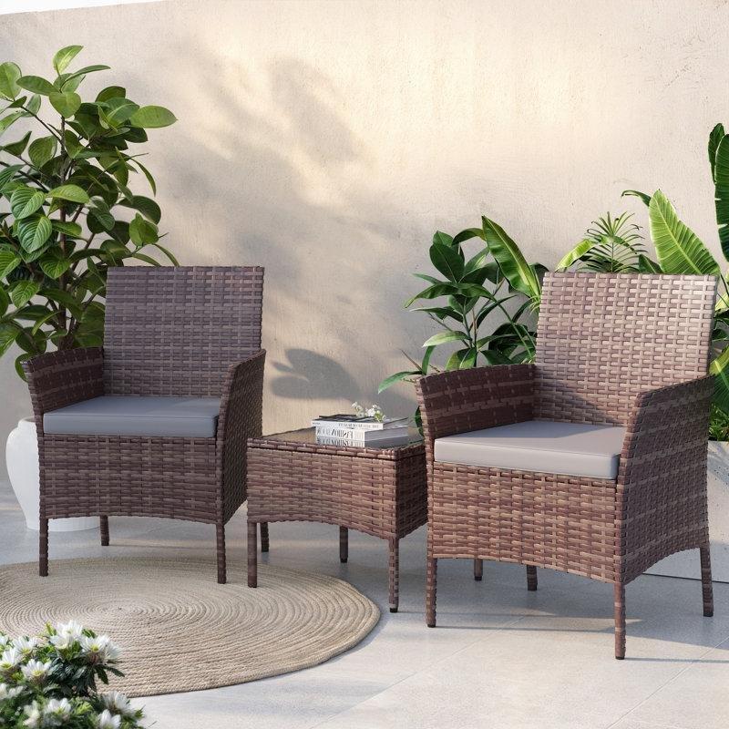 Gri Minderli Rattan 3 Parça 2 Kişilik Balkon Bahçe Takımı - 211349