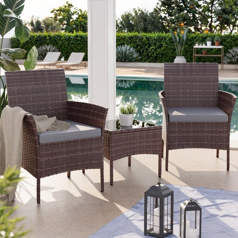 Gri Minderli Rattan 3 Parça 2 Kişilik Balkon Bahçe Takımı - 211349