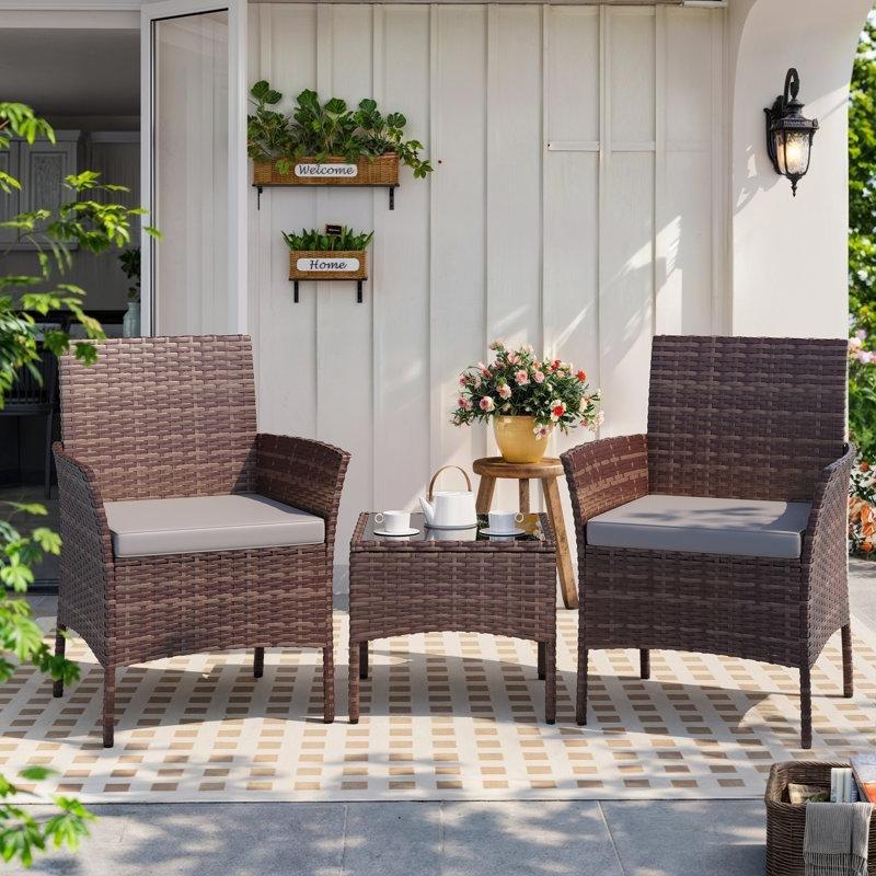 Gri Minderli Rattan 3 Parça 2 Kişilik Balkon Bahçe Takımı - 211349