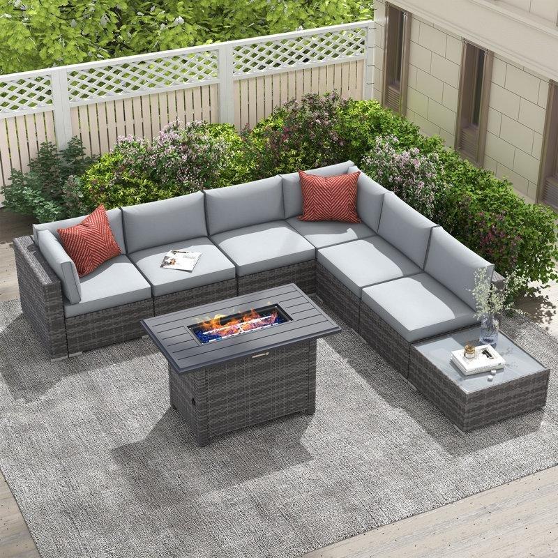 Gri Minderli Rattan Modüler Ateş Çukurlu 6 Kişilik Bahçe Takımı - 213029