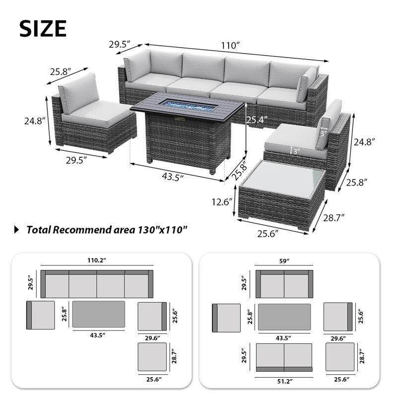 Gri Minderli Rattan Modüler Ateş Çukurlu 6 Kişilik Bahçe Takımı - 213029