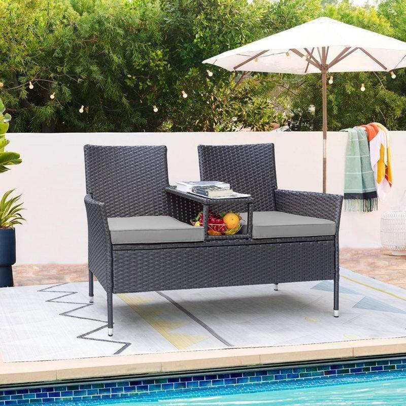 Gri Minderli Siyah Rattan Dahili Masalı İkili Bahçe Takımı - 129 cm - 209809