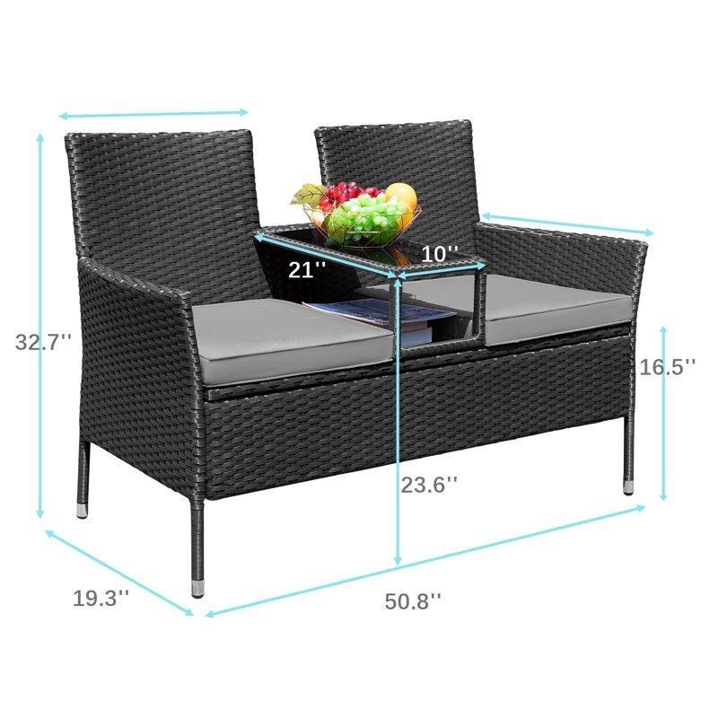 Gri Minderli Siyah Rattan Dahili Masalı İkili Bahçe Takımı - 129 cm - 209809