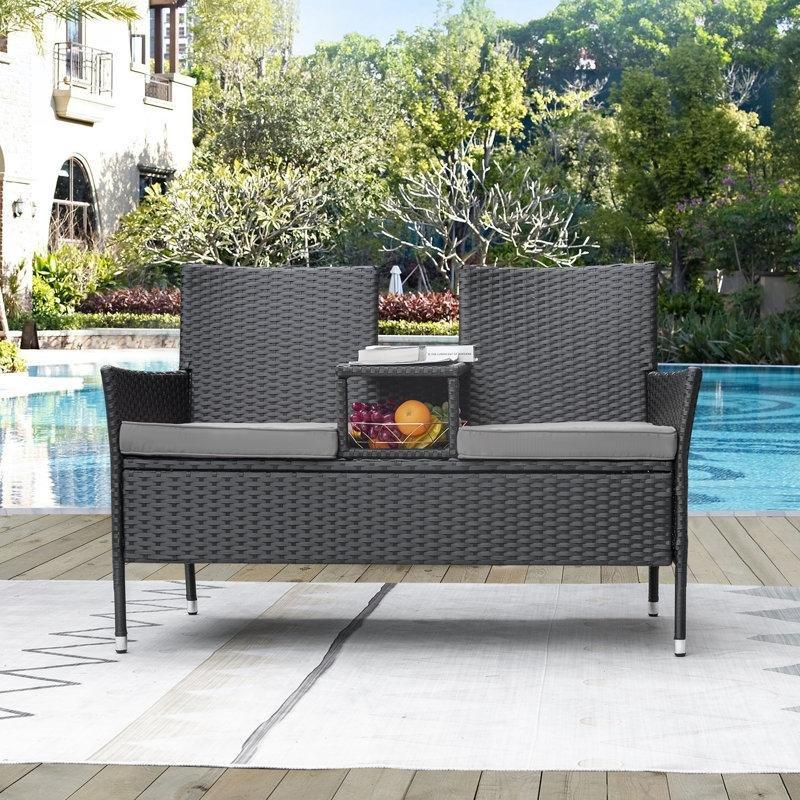 Gri Minderli Siyah Rattan Dahili Masalı İkili Bahçe Takımı - 129 cm - 209809