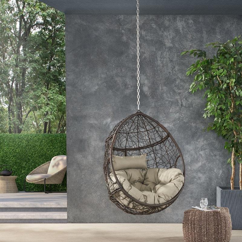 Gri Minderli Siyah Rattan Damla Tasarım Askılı Balkon Salıncağı - 174488