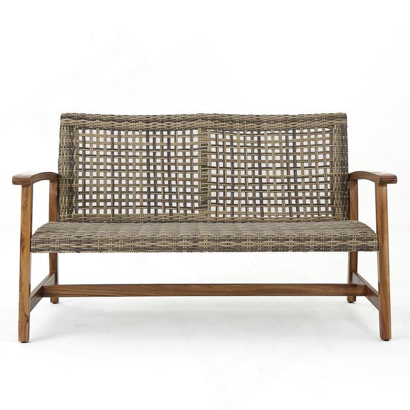 Gri Naturel Akasya Ahşap El Örgüsü Hasır Dış Mekan İkili Koltuk - 132 cm - 205714