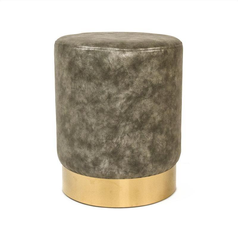 Gri Ombre Desenli Suni Deri Gold Metal Silindirik Makyaj Masası Pufu - 36x44 cm - 234066