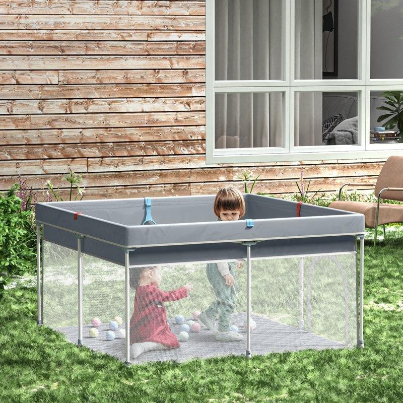 Gri Oxford Kumaş Katlanabilir Minderli Taşınabilir Bebek Çocuk Oyun Alanı - 127x127 cm - 181280