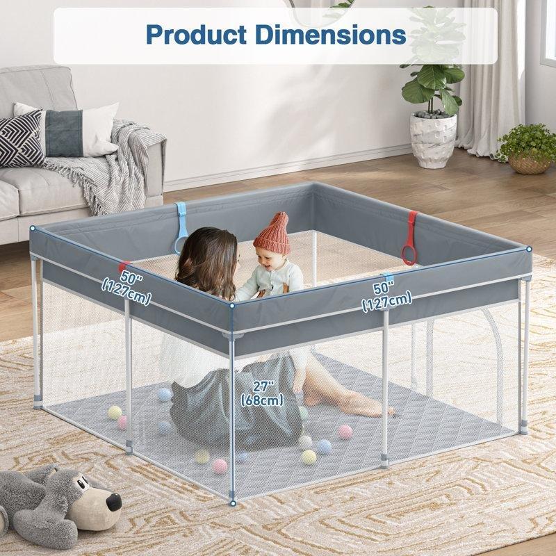 Gri Oxford Kumaş Katlanabilir Minderli Taşınabilir Bebek Çocuk Oyun Alanı - 127x127 cm - 181280