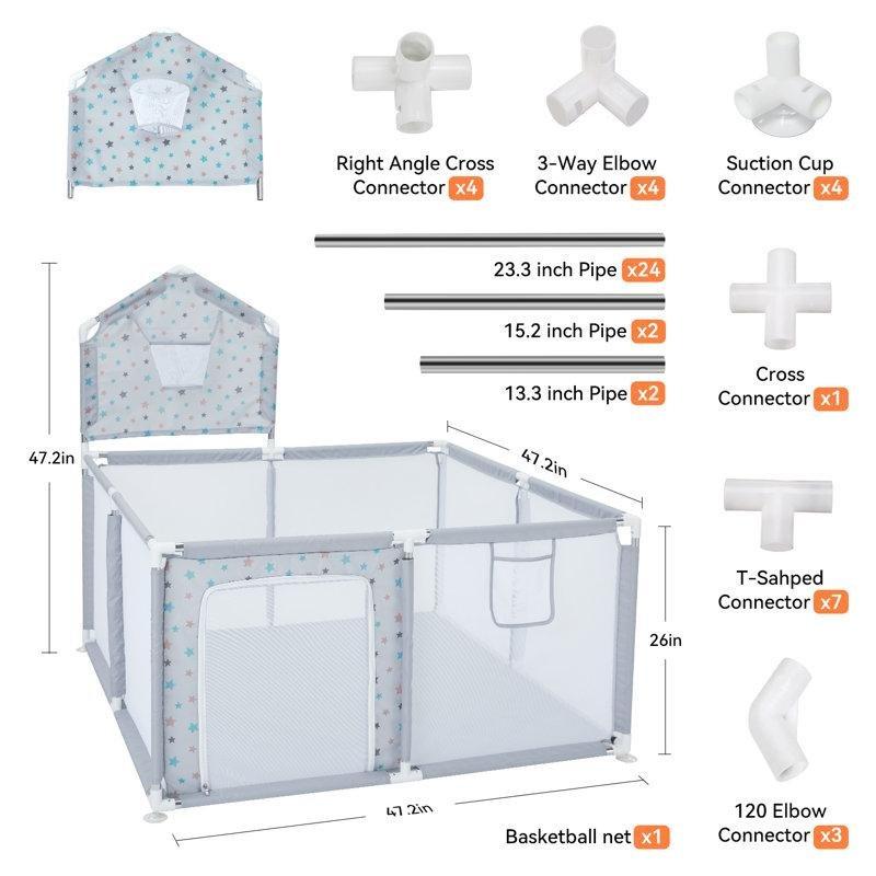 Gri Oxford Kumaş ve Çelik Portatif Basketbol Potalı Bebek Çocuk Oyun Alanı - 120x120x67 cm - 181411