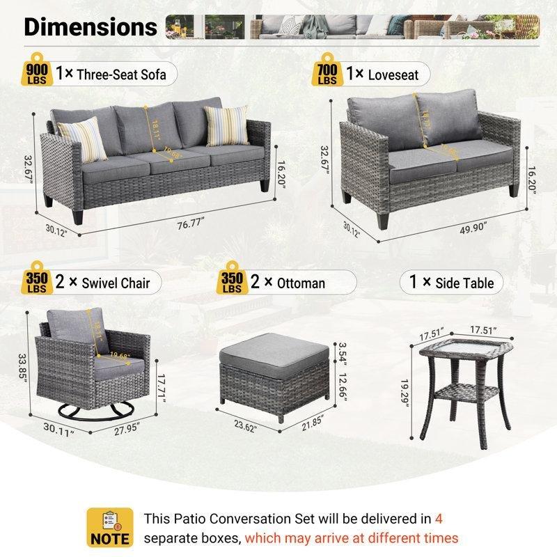 Gri PE Rattan 7 Kişilik Sallanır Sandalyeli Minderli Bahçe Takımı - 210554