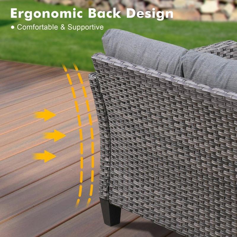 Gri PE Rattan 7 Kişilik Sallanır Sandalyeli Minderli Bahçe Takımı - 210554