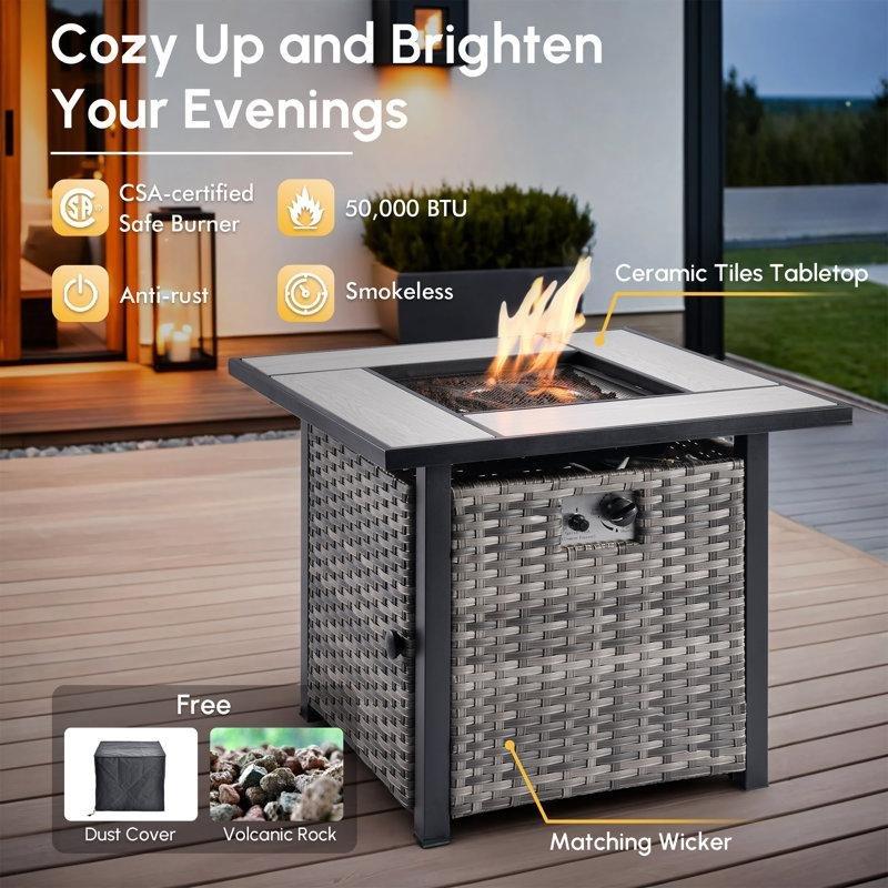 Gri PE Rattan Ateş Çukurlu 7 Kişilik Bahçe Takımı - 209361